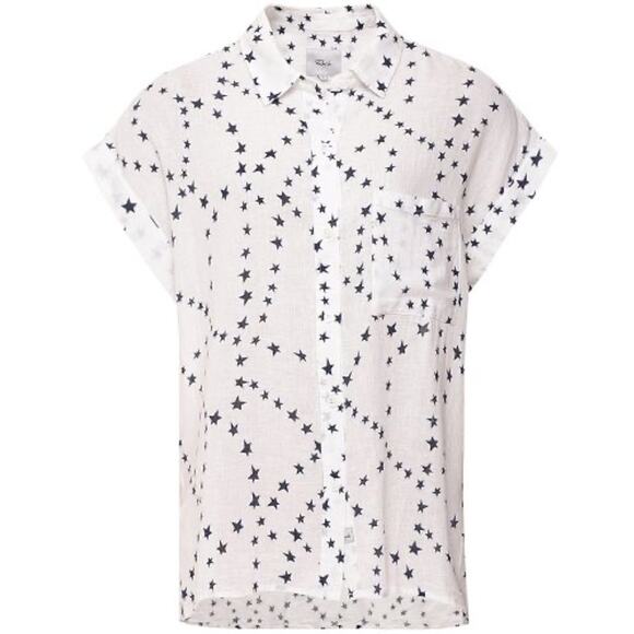 Rails Whitney short sleeve button down linen blend white navy star top XS - Picture 3 of 10